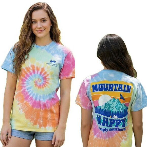 Simply Southern Tie Dye Mountain Happy Cotton T-Shirt Size Small - Picture 1 of 7